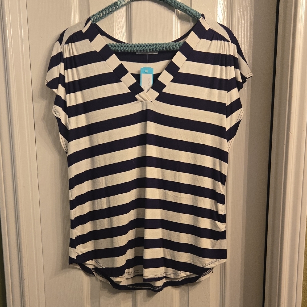 Gilli Navy and Cream Striped Short Sleeve Top